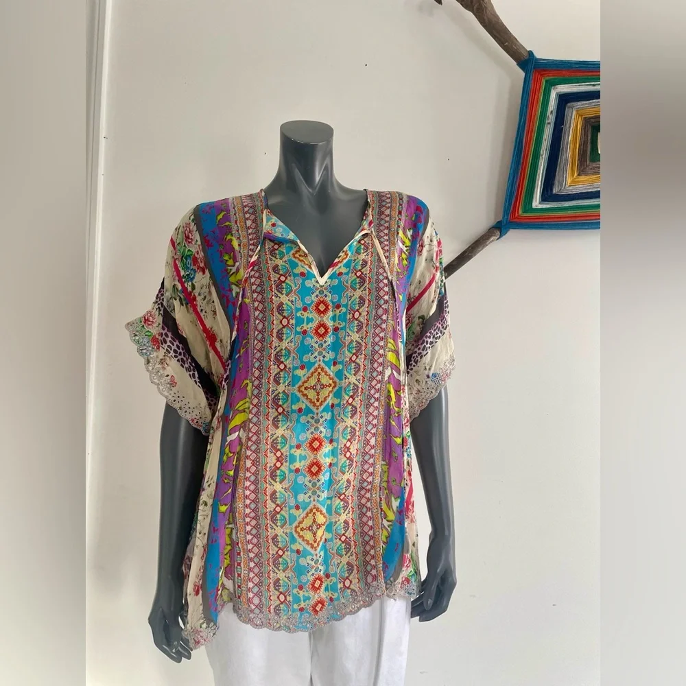Johnny Was Multicolor Embroidered Top - Picture 4 of 7
